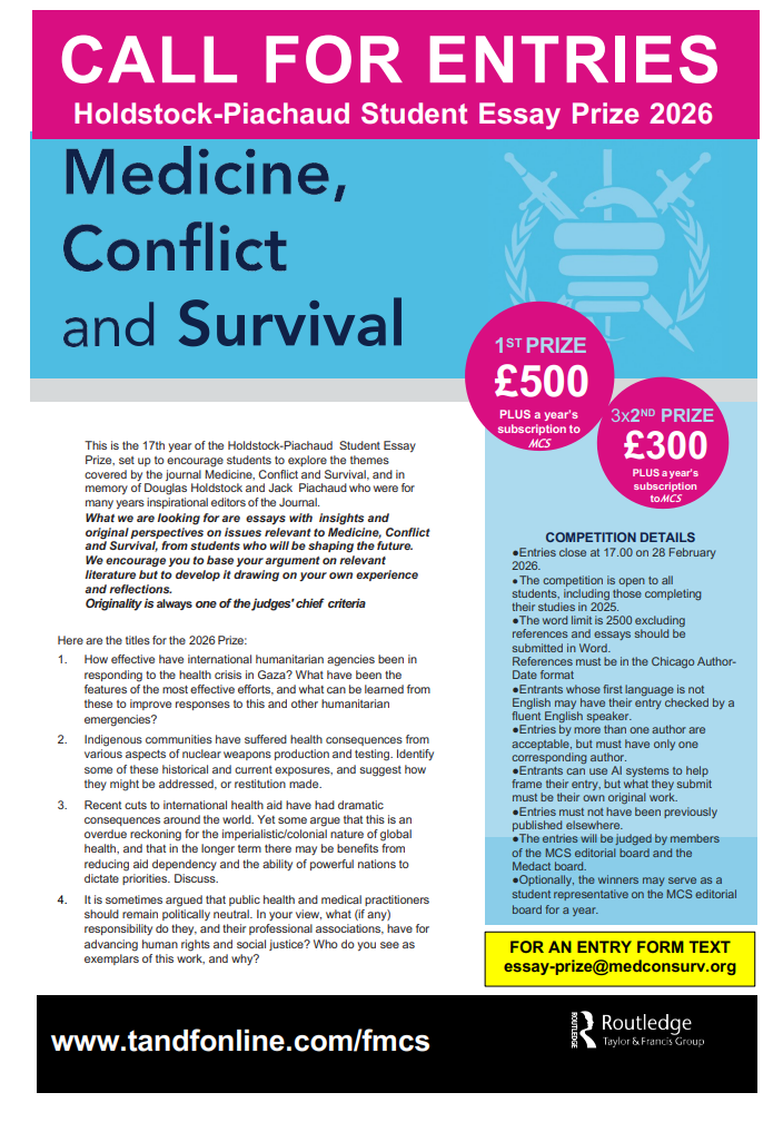 Flyer for the Holdstock-Piachaud Student Essay Prize 2026